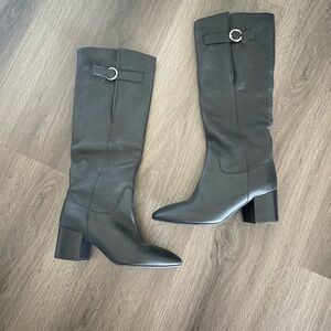 Aquatalia Fabrianna Black Leather Weatherproof Knee High Boots